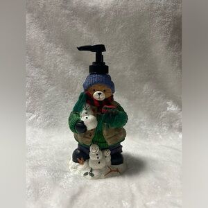 Vintage Christmas Teddy Bear soap lotion pump bathroom kitchen dispenser